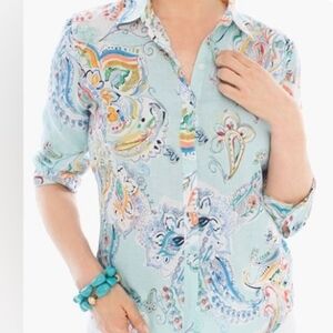 Chico's Colorful Paisley Button-Up Blouse, 16/L
